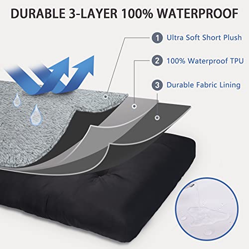 gray waterproof deluxe plush dog bed with removable washable cover anti-slip bottom for large medium small dogs 35x22 inch