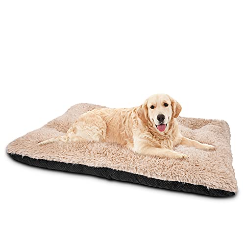 JOEJOY Large Dog Bed Crate Pad, Deluxe Plush Washable Dog Beds Fulffy Soft Kennel Pad Anti-Slip Pet Sleeping Mat for Extra Large Medium Small Dogs, 40" x 27", Beige