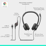 Logitech H390 black stereo wired headset with noise cancelling mic for PC, laptop, Chromebook