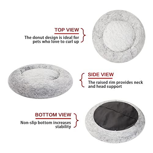 Bedfolks Calming Donut Dog Bed, 36 inches dark grey large for large dogs, anti-anxiety plush, machine washable