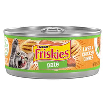 Purina Friskies Wet Cat Food Pate, Liver and Chicken Dinner, 5.5 oz. Cans, Pack of 24