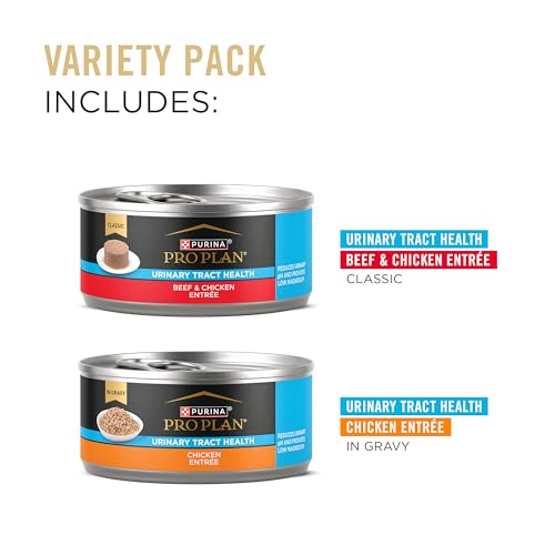 Purina Pro Plan Urinary Tract Wet Cat Food Variety Pack - 5.5 oz cans, 12-pack, beef and chicken entrees for urinary health