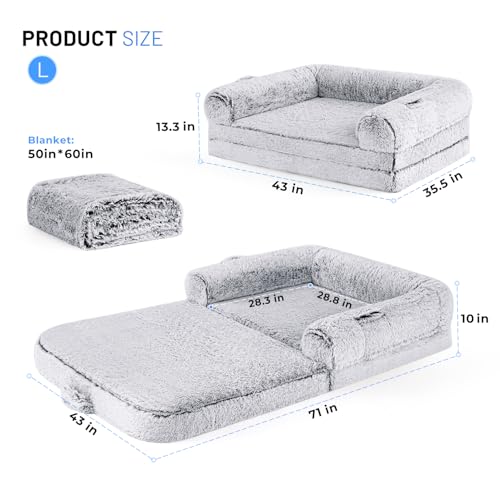 grey human dog bed for adults with egg foam supportive mat and faux fur