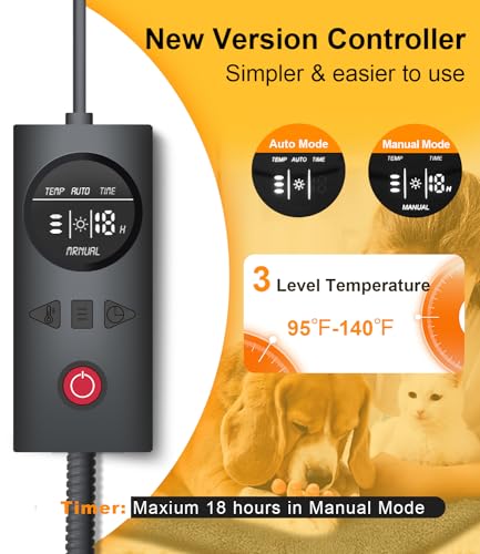 uncn 18x22 pressure-activated pet heat pad with adjustable temperature waterproof and washable features