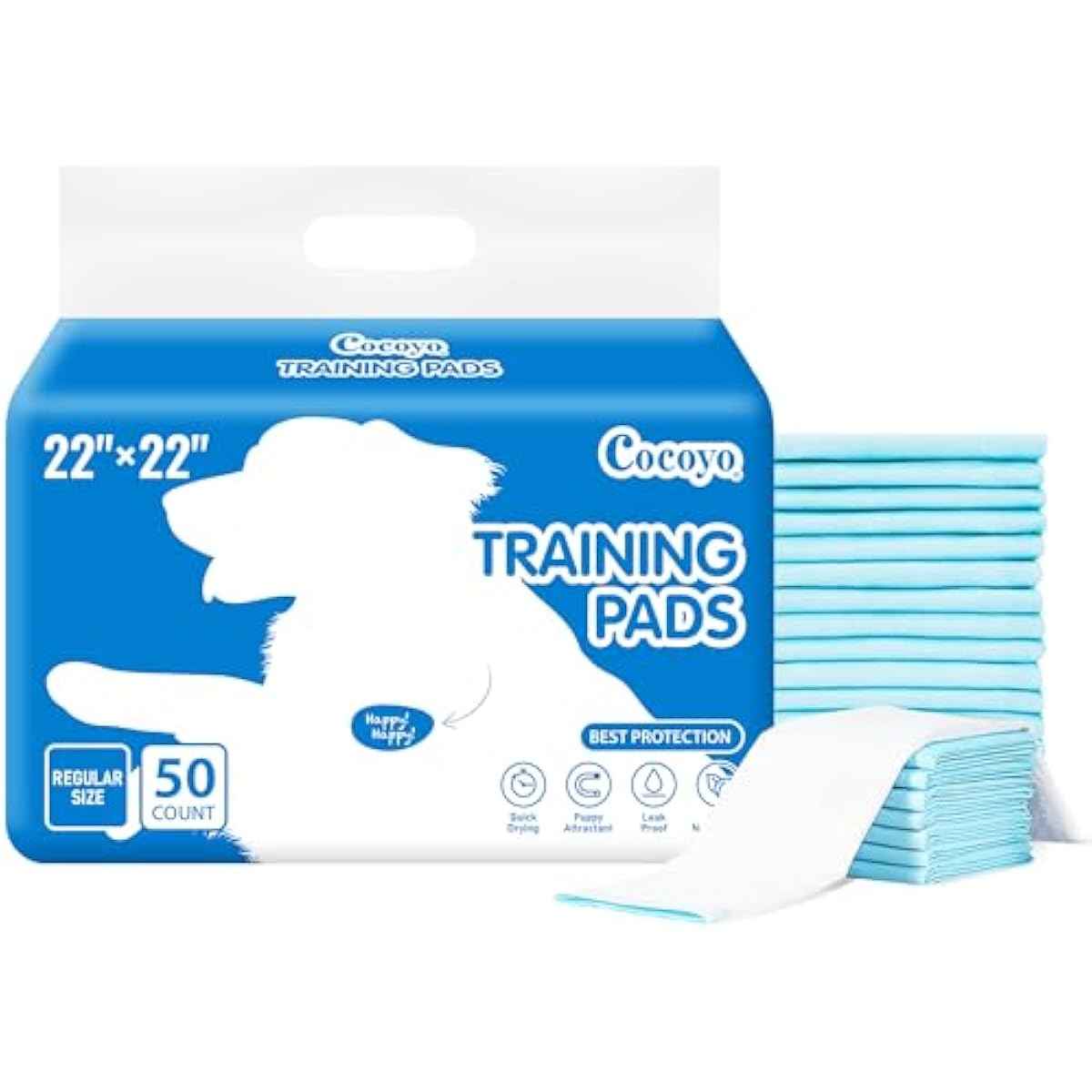 COCOYO Best Value 22"x22" Dog Training Pads 50 Count | Dog Pee Pads | Super Absorbent Puppy Pads,White
