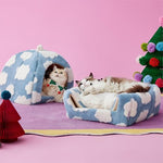 lesure cute cat bed for small indoor pets with removable washable pillow blue 16 inches