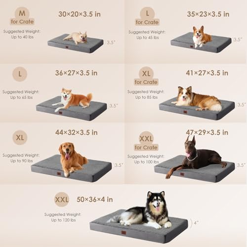 EHEYCIGA Orthopedic Dog Bed for Extra Large Dogs, Grey, 41x27, Removable Washable Cover, Crate Compatible