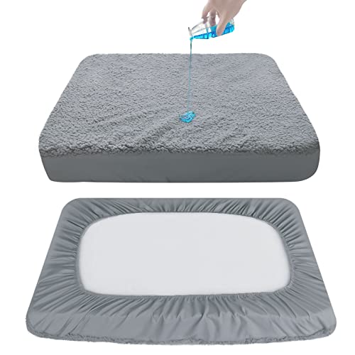 Grey soft plush dog bed liner replacement cover, 36x27 inches, waterproof, machine washable