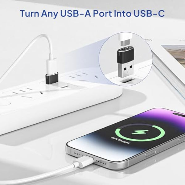 elebase usb to usb c adapter for iphone 17 4pack, usbc female to a male car charger adapter, black
