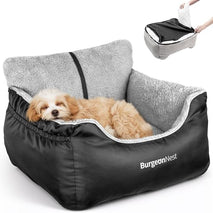 BurgeonNest dog car seat for small dogs, black, 25 lbs limit, detachable and washable, storage pockets and clip-on leash
