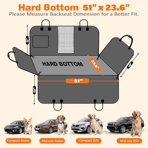 urpower pu leather backseat extender for dogs, waterproof car seat cover, hard bottom dog car hammock for sedans and suvs