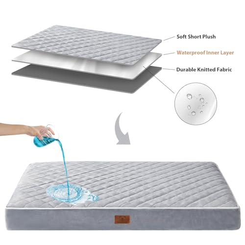 WNPETHOME orthopedic waterproof extra large dogs bed with removable washable cover and multi-needle quilting for large sized dog in light grey