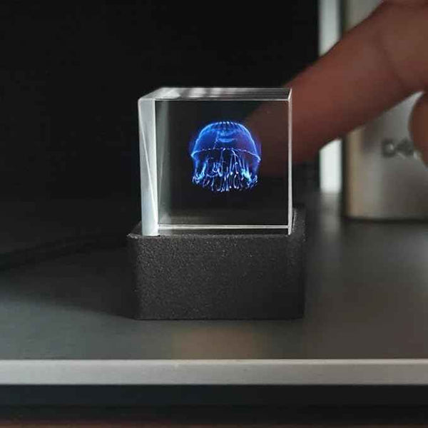 HolaCube WiFi Holographic Crystal 3D Photo Display, Smart Weather Station & Digital Clock with GIF Animations for Desktop/Car Décor - Black Base