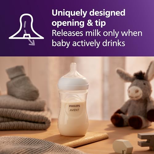 Philips Avent Natural Baby Bottles 4-Pack, Medium Flow, 9oz, SCY903/04, BPA-Free
