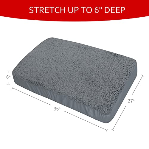 Grey soft plush dog bed liner replacement cover, 36x27 inches, waterproof, machine washable