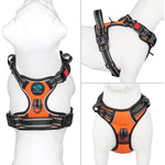 phoepet medium reflective dog harness with handle adjustable 2 metal rings orange
