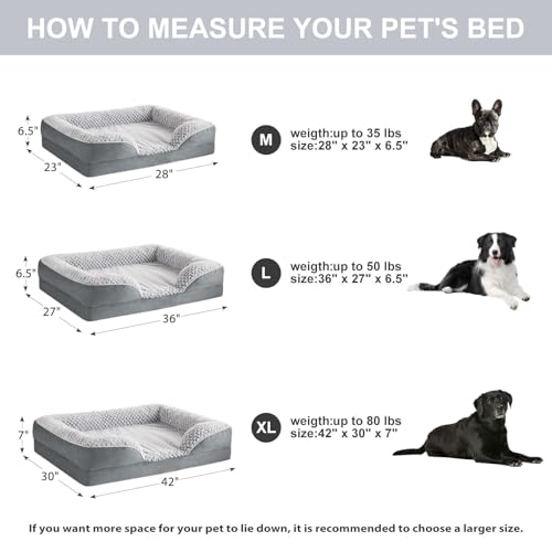 Large Orthopedic Dog Bed with Egg Crate Foam and Waterproof Pillow Cover, Grey, 36" x 27" x 6.5"