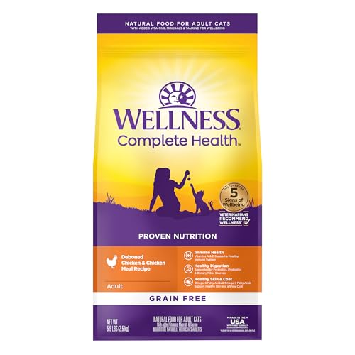 Wellness Complete Health Adult Dry Cat Food, Grain Free, Natural, Chicken & Chicken Meal, 5.5 Pound Bag