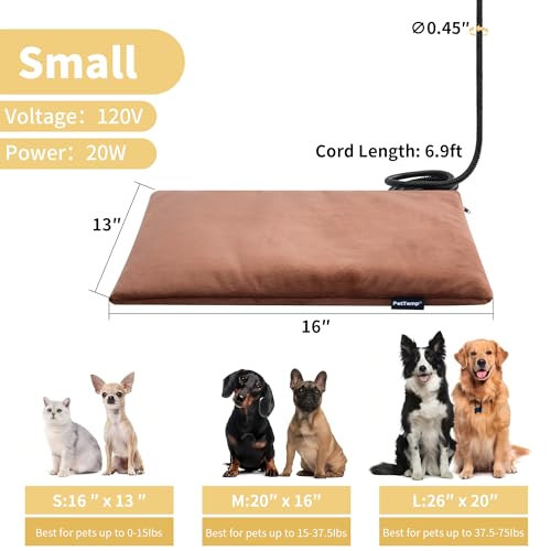 Pet Heating Pad for Cats and Dogs, Waterproof, Constant Temperature, Brown, 16 x 13 Inch