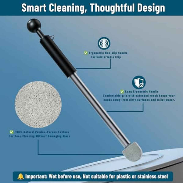Black Pumice Stone Toilet Bowl Cleaner with Handle for Deep Cleaning, Extra Long, 16.7 Inch, Removes Hard Water Stains