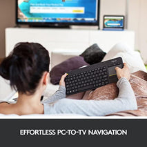 logitech k400 plus wireless touch tv keyboard with easy media control, htpc keyboard for pc-connected tv, android, windows