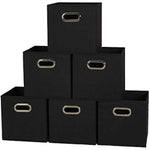 Household Essentials Foldable Fabric Storage Bins 6 Piece Set, Strong Poly-Woven Fabric, Sturdy Chipboard Sides, Grommet Front Handle, Stackable and Foldable, Classic Design, Black
