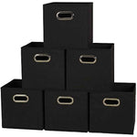 Household Essentials Foldable Fabric Storage Bins 6-Piece Set | Sturdy Chipboard Sides, Grommet Front Handle, Stackable and Foldable, Classic Black Design
