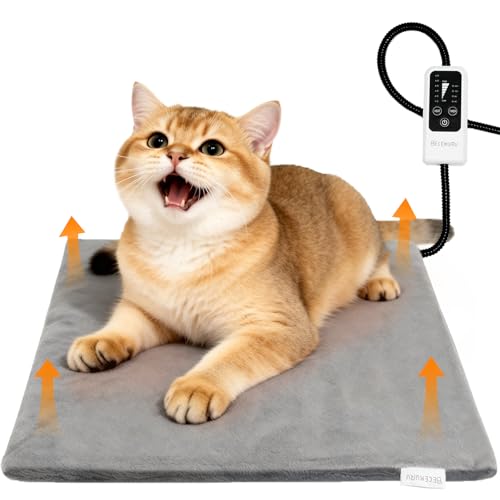 Bezemuru pet heating pad for dogs and cats, waterproof 18x16 in, 6-temp & timer, chew-resistant cord
