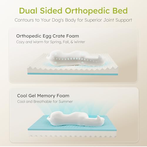 light gray, large, orthopedic, waterproof, XL dog bed with cooling gel foam and removable cover