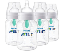 Philips Avent 9oz Anti-Colic Baby Bottle with AirFree Vent, 4pk, Clear, Flow 2 Nipples, 1m+