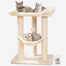 Happi N Pets 28" Cat Tree Tower, Tall Cat Scratching Post with Soft Perch for Window Viewing, Large Bed for Big Cats, Stable & Compact Cat Tower with Hammock, Removable Cover-Beige