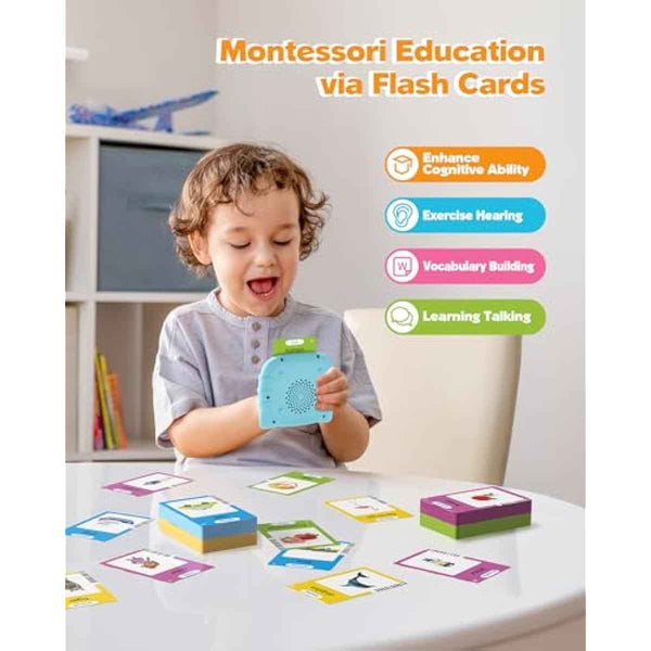 Talking flash cards for toddlers 1-4 years old, Montessori language learning tools with 224 words and speech development features
