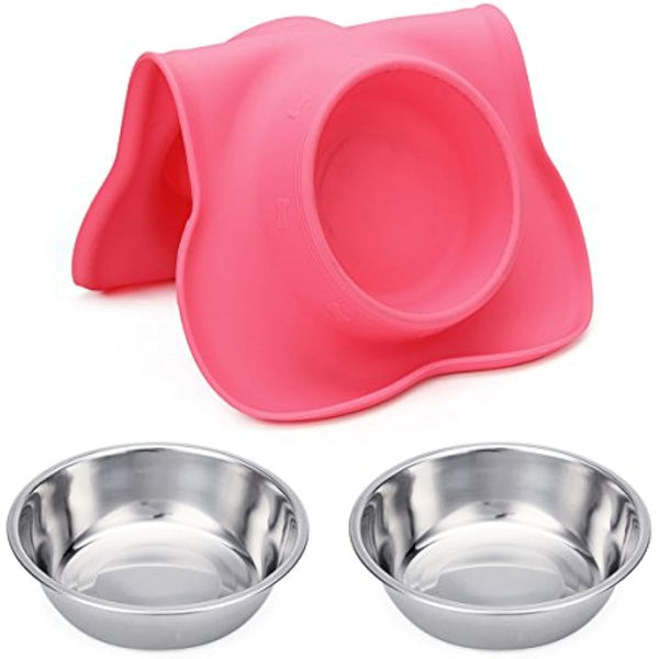 hubulk pet dog bowls 2 stainless steel no spill non skid silicone mat pet food scoop water feeder for small medium large dogs cats