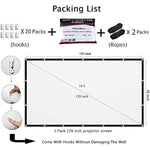 120 inch Projector Screen 16:9 Foldable Anti-Crease Portable Projector Movies Screens for Home Theater Outdoor Indoor Support Double Sided Projection