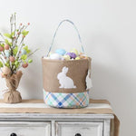 handmade wooden easter bunny basket with diy tag for kids boys girls easter egg hunt storage (blue)