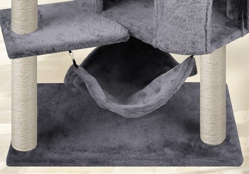 yunique cat tree with cat condo and big hammock, grey, 22.44x13.78x39.37 inches, faux fur and sisal posts