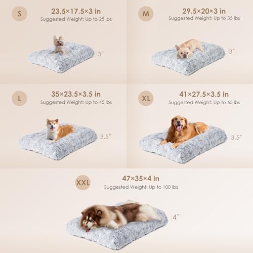 eheyCiga fluffy dog crate bed for extra large dogs, grey, 48" x 30" x 7"