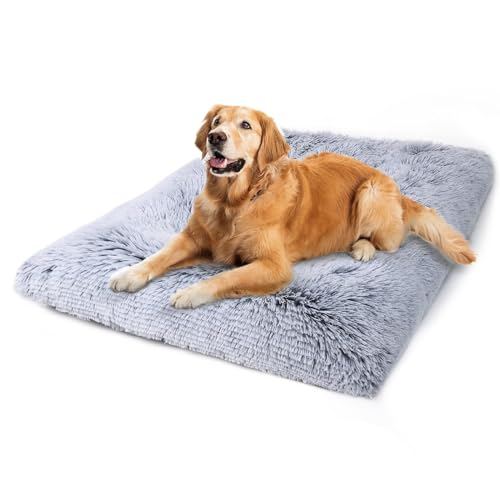 Vonabem 36 inch Deluxe Plush Grey Dog Bed Crate Pad for Medium Small Sized Dogs, Anti-Slip and Soft Kennel Pads