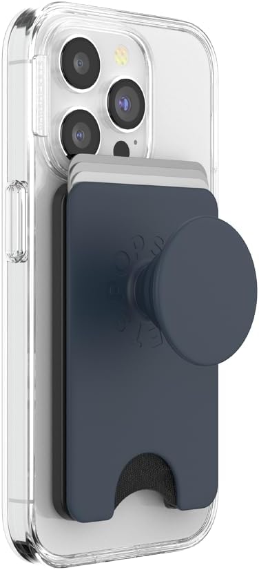 PopSockets Phone Wallet with Expanding Grip and Adapter Ring for MagSafe, Phone Card Holder, Wireless Charging Compatible, Wallet Compatible with MagSafe - Black