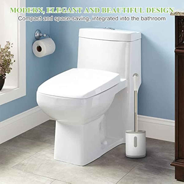 Compact Toilet Brush & Holder, Stainless Steel Handle, Space Saving for Storage