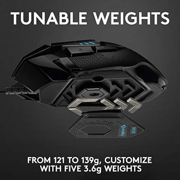 Logitech G502 Hero High Performance Wired Gaming Mouse with Hero 25K Sensor, RGB, Adjustable Weights, 11 Programmable Buttons - Black
