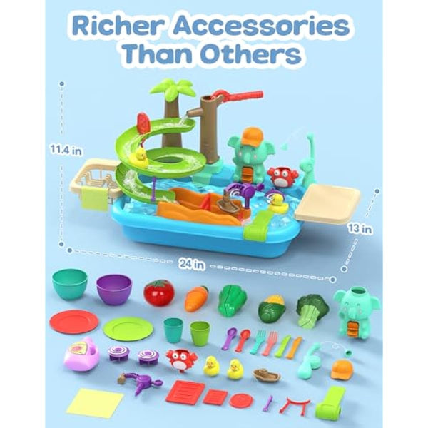 4-in-1 Play Kitchen Sink Toy Set with Running Water, Educational Pretend Play for Kids 3+