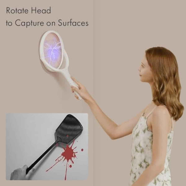 GeckoMan Rotating Head Electric Fly Swatter Racket Rechargeable Bug Zapper Racket Bug Zapper Indoor Fly Zapper Mosquito Zapper Flies Killer for Indoors, with a Telescopic Extension
