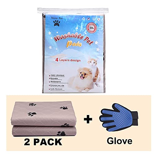 sinco pet washable dog pee pads with puppy grooming gloves, large waterproof pet pads for dog bed mat