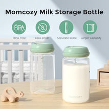 Momcozy Natural Baby Bottle, Wide-Neck, BPA Free Breast Milk Container, Storage Collection Bottle for Fridge & Milk Cooler, Breastfeeding Essential, 11 oz, 4 pcs