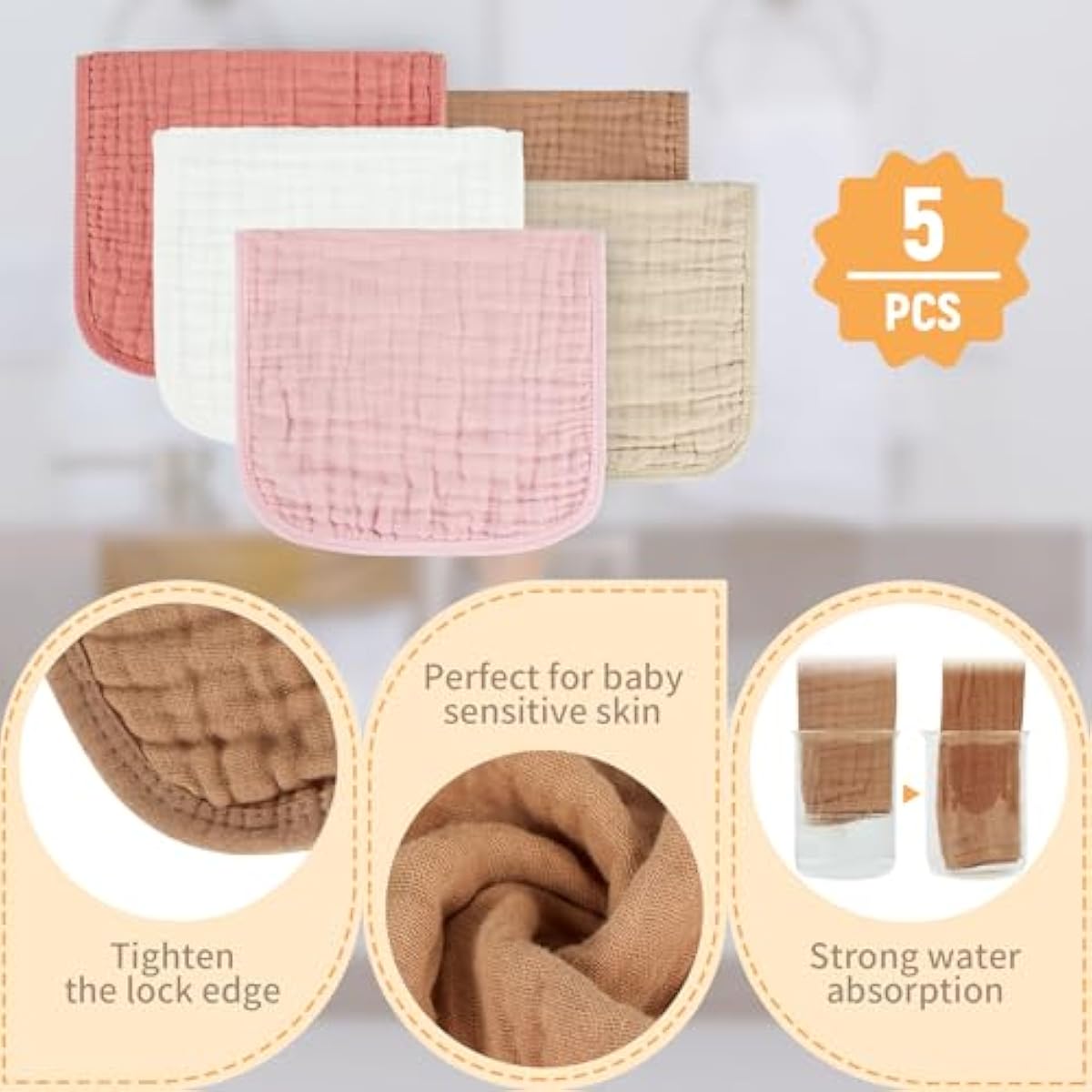 Muslin Burp Cloths 100% Cotton Baby Burp Cloths Soft, Absorbent 10x20 inches for Girls and Boys Baby Essentials