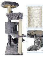 yunique cat tree with cat condo and big hammock, grey, 22.44x13.78x39.37 inches, faux fur and sisal posts