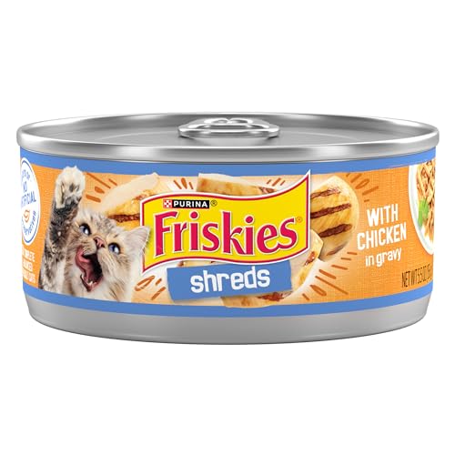 Purina Friskies Shreds with Chicken in Wet Cat Food Gravy - 5.5 oz Cans, Pack of 24