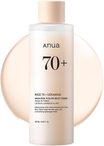 anua rice 70 glow milky toner for glass skin, fragrance-free, non-comedogenic, 250ml/8.45fl.oz