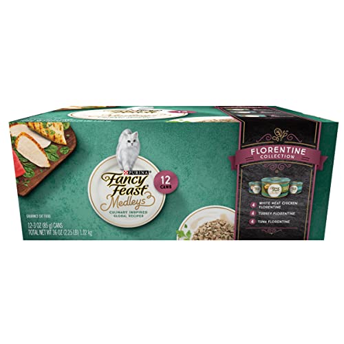 Purina fancy feast medleys florentine wet cat food variety pack, 2 packs of 12, 3 oz cans, no artificial preservatives